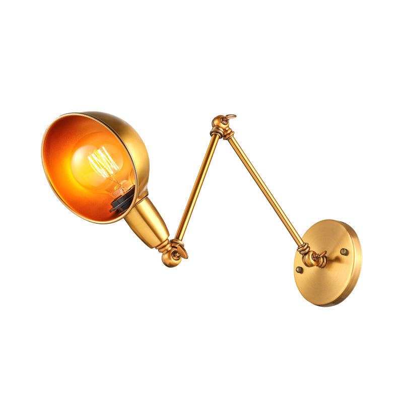 Retro Dome Wall Lamp 1 Bulb Metal Wall Lighting with Swingarm in Brass/Chrome for Bathroom