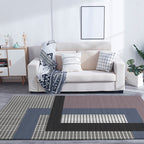 Gray and Purple Bedroom Rug Modern Color Block Small Checkered Pattern Rug Polyester Pet Friendly Rug