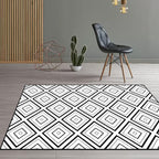 White Bedroom Rug Modern Diamond Pattern Area Rug Polyester Pet Friendly Machine Washable Rug