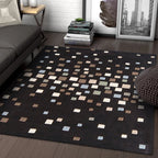 Black Bedroom Rug New Plaid Pattern Rug Polyester Non-Slip Backing Pet-Friendly Rug