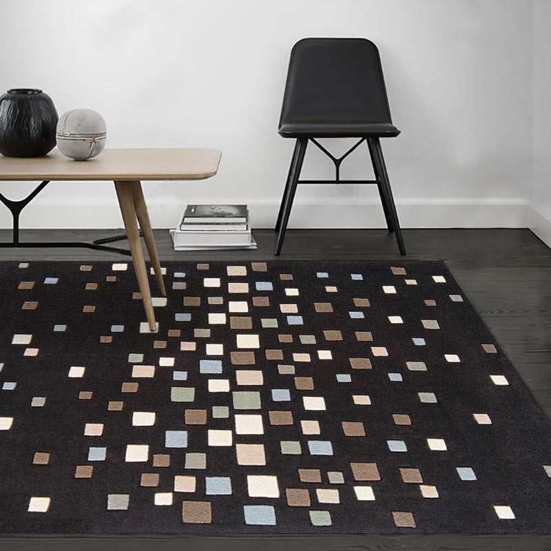 Black Bedroom Rug New Plaid Pattern Rug Polyester Non-Slip Backing Pet-Friendly Rug