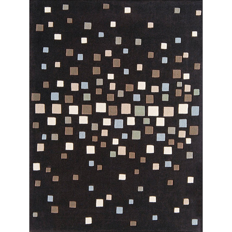 Black Bedroom Rug New Plaid Pattern Rug Polyester Non-Slip Backing Pet-Friendly Rug