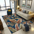 Blue Tropical Carpet Polyester Leaf Print Carpet Washable Non-Slip Back Carpet for Living Room