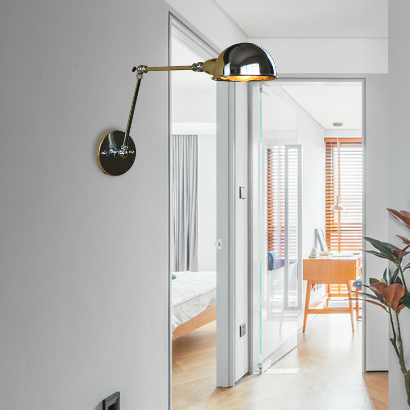 Retro Dome Wall Lamp 1 Bulb Metal Wall Lighting with Swingarm in Brass/Chrome for Bathroom