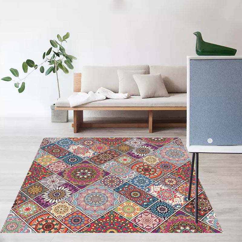 Colorful Bedroom Carpet Moroccan Tiles Carpet Polyester Non-slip Backing Carpet