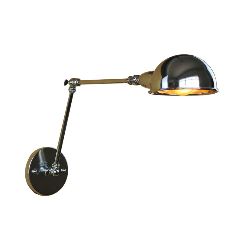 Retro Dome Wall Lamp 1 Bulb Metal Wall Lighting with Swingarm in Brass/Chrome for Bathroom
