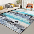 Modern living room rug in blue Abstract oil painting print rug Polyester washable stain-resistant area rug