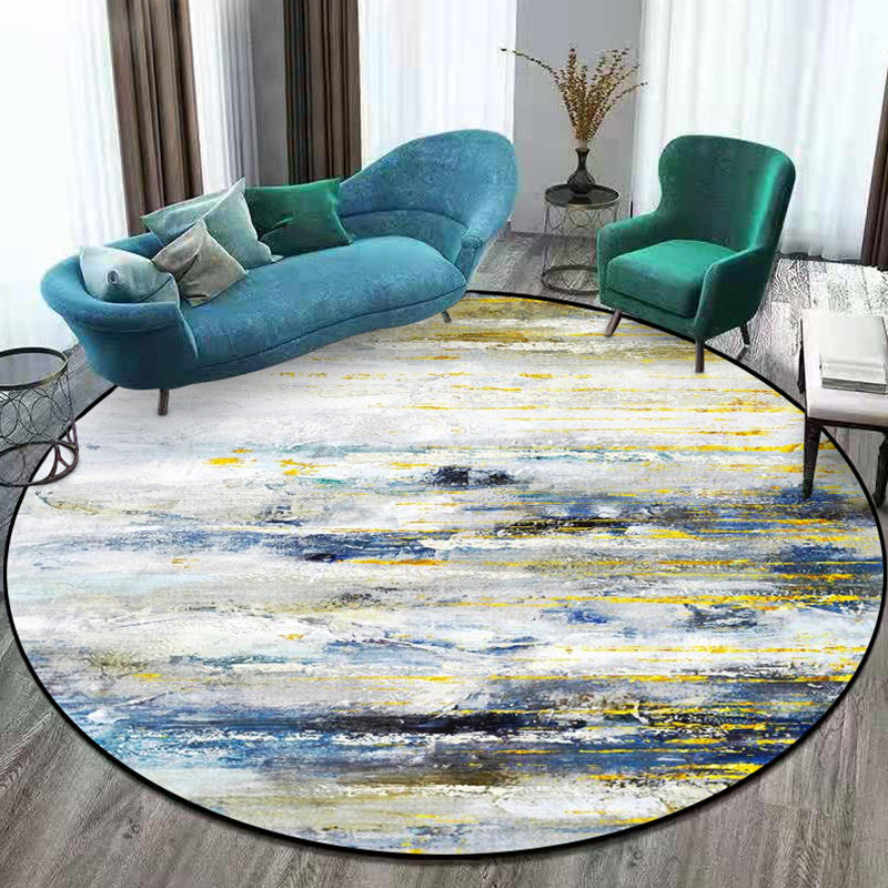 Modern rug for the living room in white Abstract oil painting print rug Polyester non-slip back washable rug