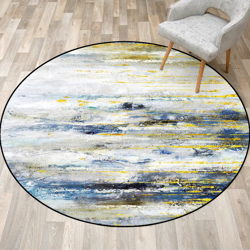 Modern rug for the living room in white Abstract oil painting print rug Polyester non-slip back washable rug
