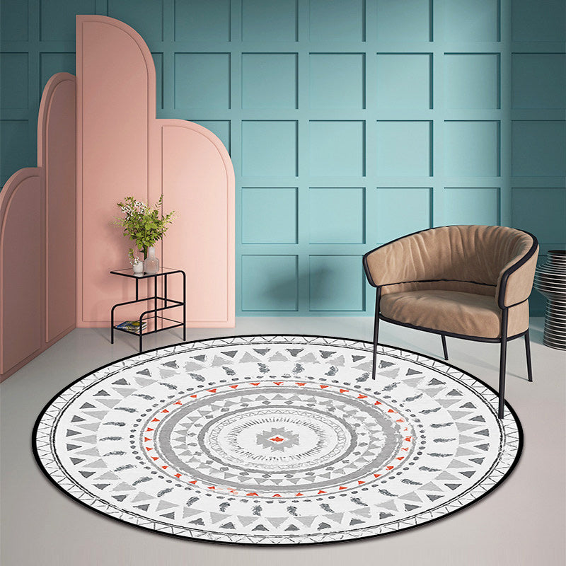 Gray Bedroom Rug Southwestern Circle Triangle Pattern Area Rug Polyester Pet-Friendly Rug
