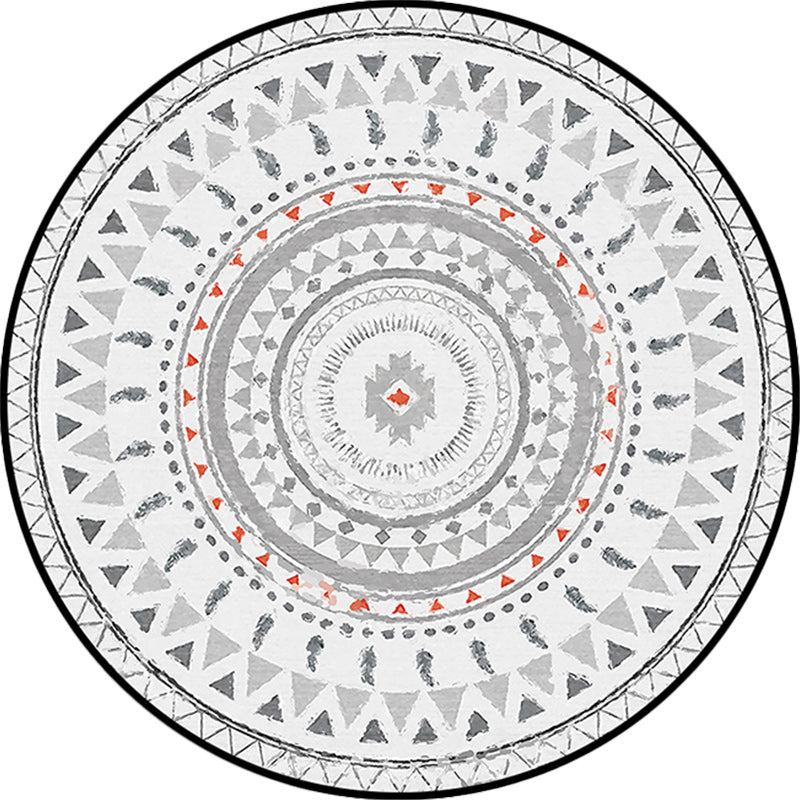 Gray Bedroom Rug Southwestern Circle Triangle Pattern Area Rug Polyester Pet-Friendly Rug