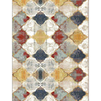Ivory Bedroom Rug Moroccan Geometric Pattern Area Rug Polyester Non-Slip Back Pet-Friendly Rug