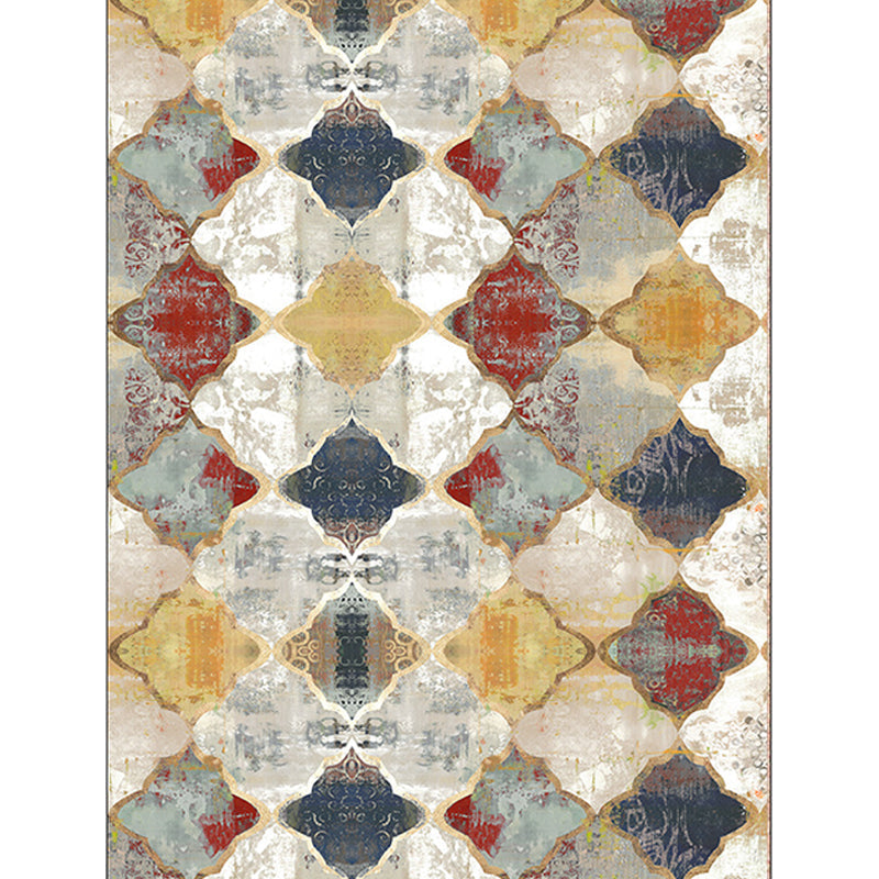 Ivory Bedroom Carpet Moroccan Geometric Pattern Area Rug Polyester Non-Slip Underlay Pet-Friendly Rug