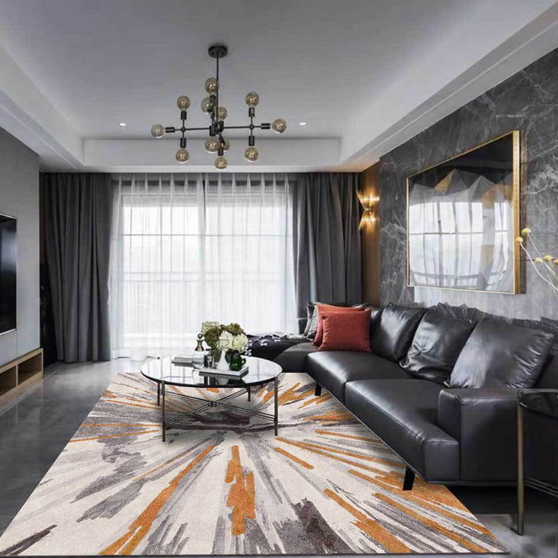 Ivory Bedroom Rug Modern Abstract Watercolor Painting Line Pattern Rug Polyester Non-Slip Machine Washable Rug