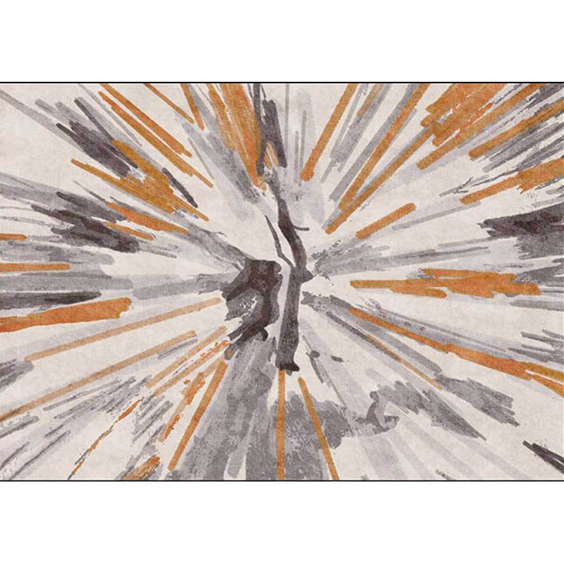 Ivory Bedroom Rug Modern Abstract Watercolor Painting Line Pattern Rug Polyester Non-Slip Machine Washable Rug