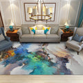 Modern living room rug in Ivory Abstract landscape painting printed rug Polyester machine washable area rug