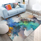 Modern living room rug in Ivory Abstract landscape painting printed rug Polyester machine washable area rug