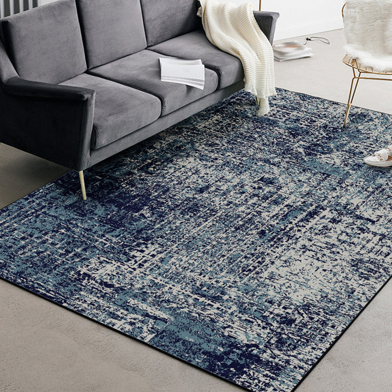Modern living room rug in blue abstract print rug polyester machine washable non-slip rug