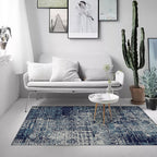 Modern living room rug in blue abstract print rug polyester machine washable non-slip rug