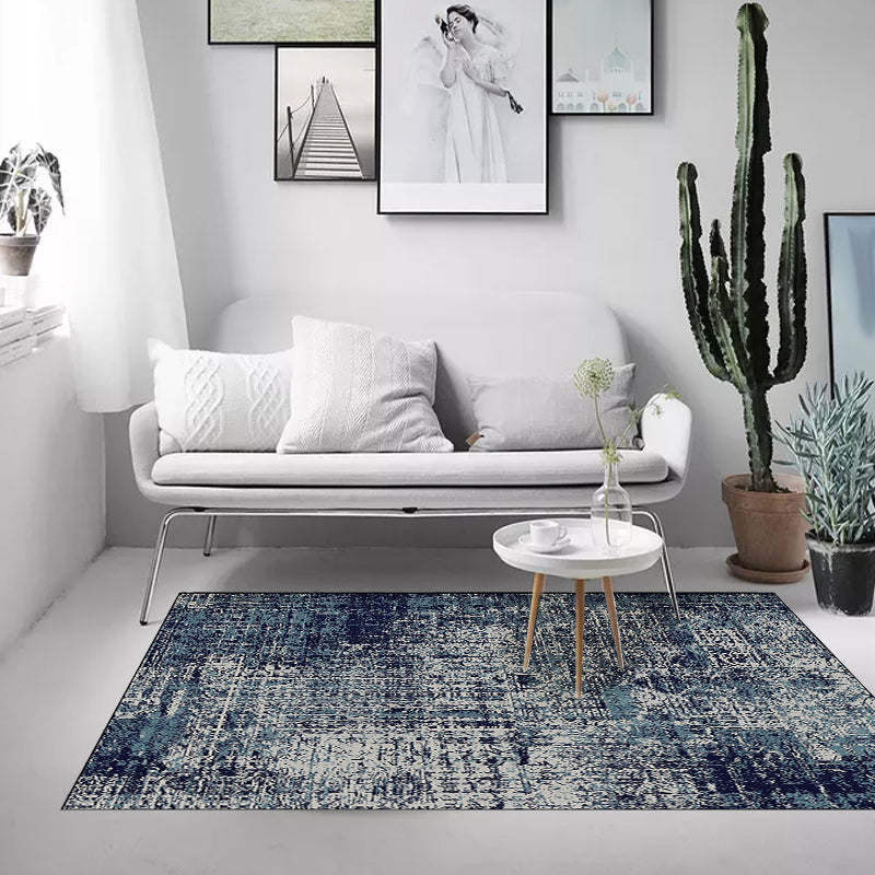 Modern living room rug in blue abstract print rug polyester machine washable non-slip rug