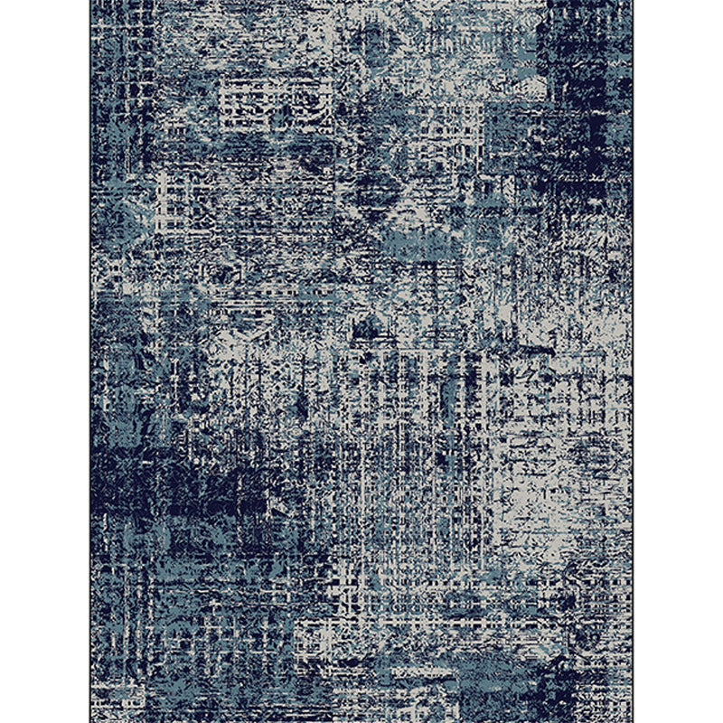 Modern living room rug in blue abstract print rug polyester machine washable non-slip rug
