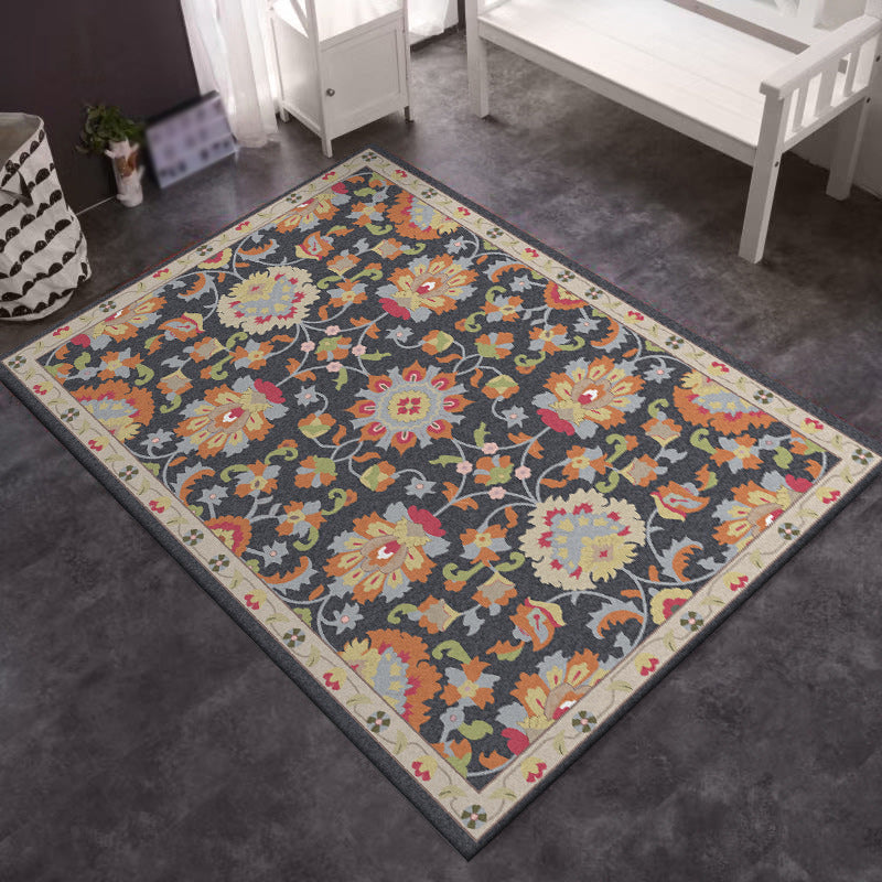 Persian Moroccan rug in ivory and gray flower petal motif pattern rug polyester washable rug for home decor