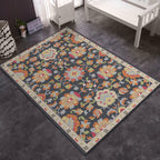Persian Moroccan rug in ivory and gray flower petal motif pattern rug polyester washable rug for home decor