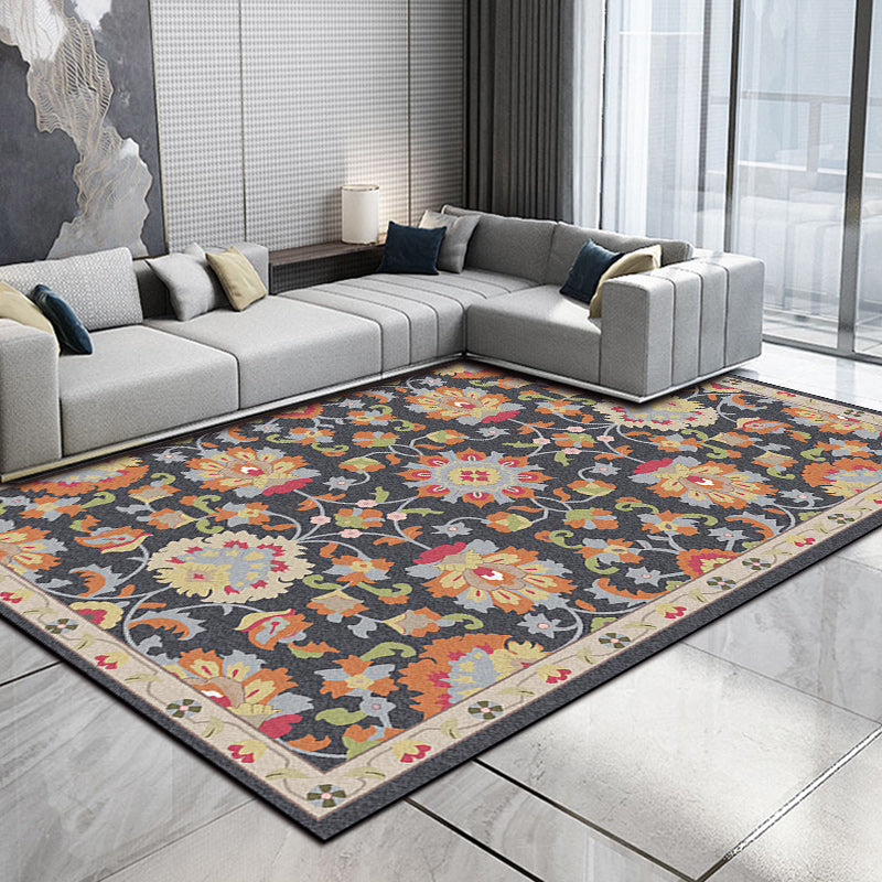 Persian Moroccan rug in ivory and gray flower petal motif pattern rug polyester washable rug for home decor