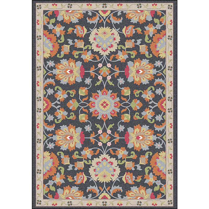 Persian Moroccan rug in ivory and gray flower petal motif pattern rug polyester washable rug for home decor
