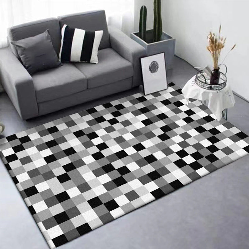Contemporary modern rug in black and white with a small damage pattern polyester rug pet-friendly rug for home decor