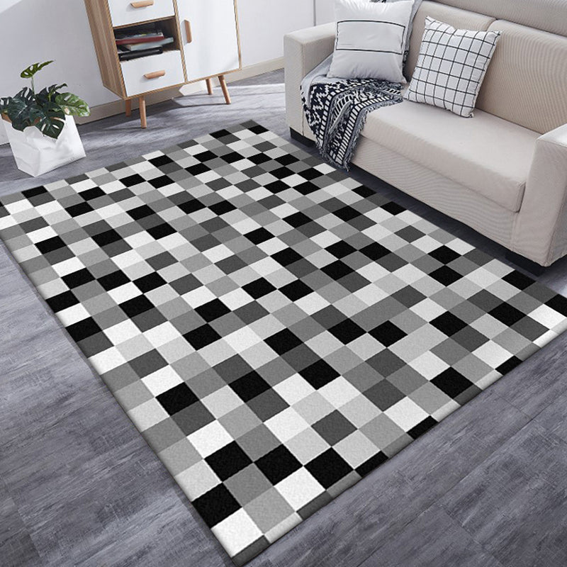Contemporary modern rug in black and white with a small damage pattern polyester rug pet-friendly rug for home decor