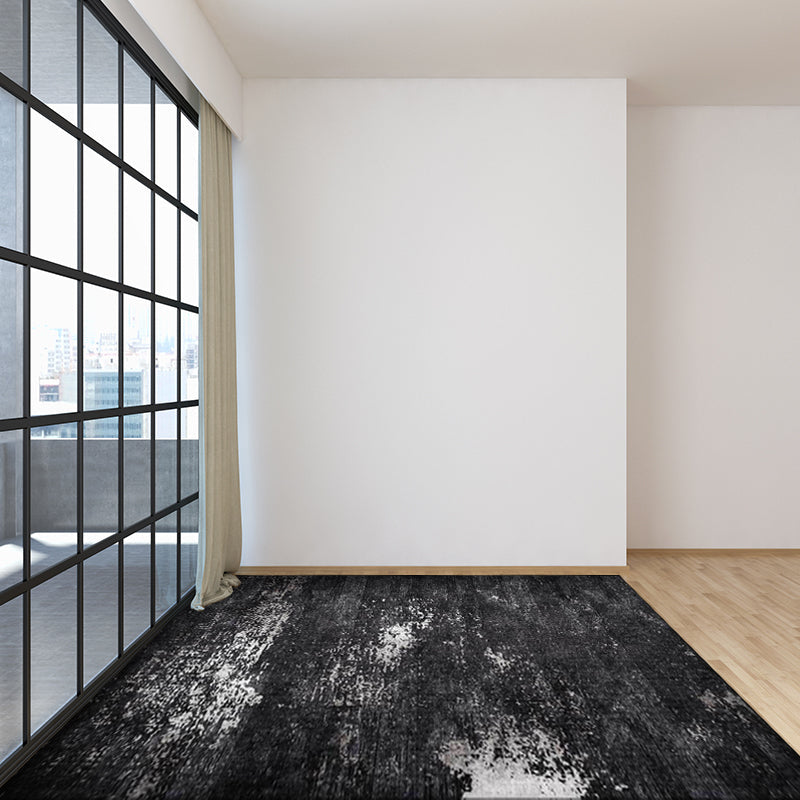 Industrial Abstract Rug Black Polyester Rug Machine Washable Non-Slip Backing Rug for Bedroom