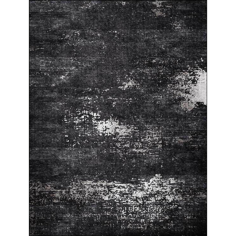 Industrial Abstract Rug Black Polyester Rug Machine Washable Non-Slip Backing Rug for Bedroom