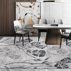 Gray Shabby Chic Rug Polyester Floral Pattern Rug Washable Non-Slip Back Rug for Living Room