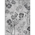 Gray Shabby Chic Rug Polyester Floral Pattern Rug Washable Non-Slip Back Rug for Living Room