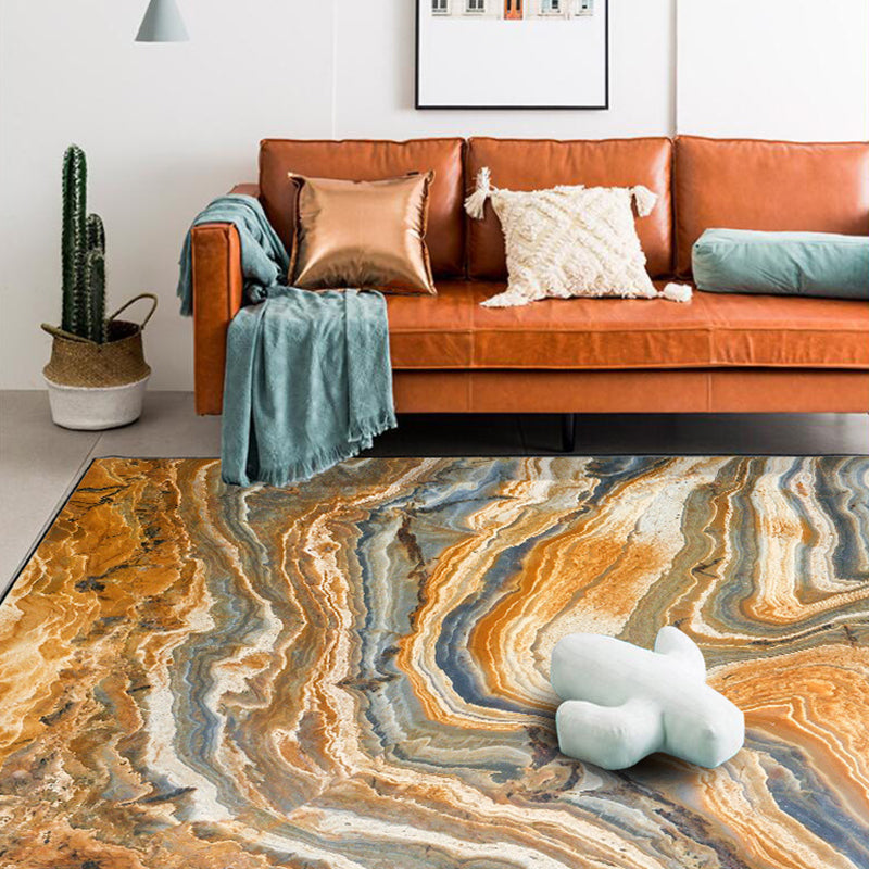 Modern living room rug in orange abstract rock structure print rug polyester washable pet-friendly rug
