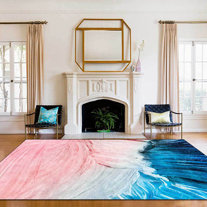 Modern Living Room Rug in Pink and Blue Abstract Color Block Print Rug Polyester Washable Non-Slip Rug
