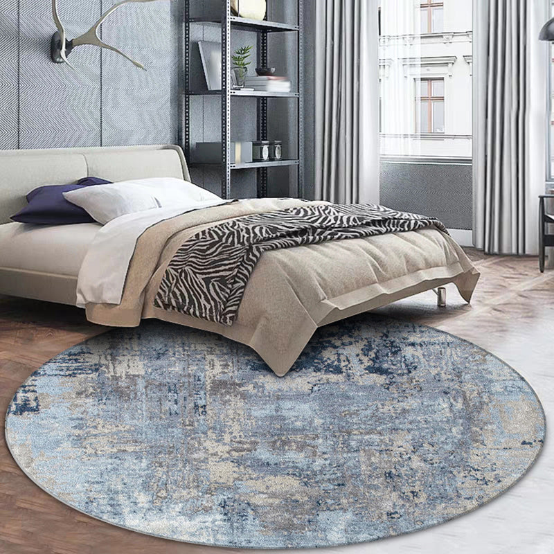 Blue Bedroom Rug Modern Abstract Paint Pattern Area Rug Polyester Stain Resistant Washable Rug