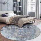 Blue Bedroom Rug Modern Abstract Paint Pattern Area Rug Polyester Stain Resistant Washable Rug
