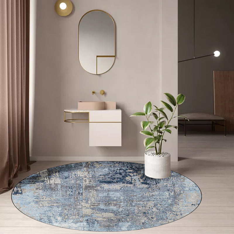 Blue Bedroom Rug Modern Abstract Paint Pattern Area Rug Polyester Stain Resistant Washable Rug
