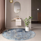 Blue Bedroom Rug Modern Abstract Paint Pattern Area Rug Polyester Stain Resistant Washable Rug