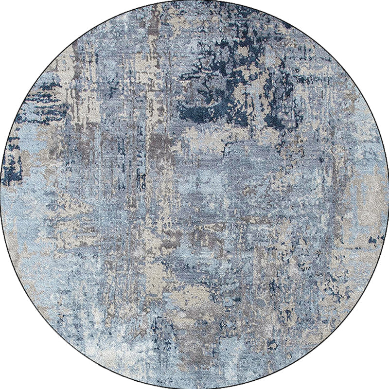 Blue Bedroom Rug Modern Abstract Paint Pattern Area Rug Polyester Stain Resistant Washable Rug