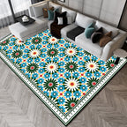 Persian Moroccan rug in green geometric floral design rug made of Polyester pet-friendly rug for home decor
