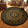 Moroccan Living Room Carpet with Black Circle-Triangle Pattern Carpet Polyester Stain-Resistant Area Rug
