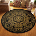Moroccan Living Room Carpet with Black Circle-Triangle Pattern Carpet Polyester Stain-Resistant Area Rug