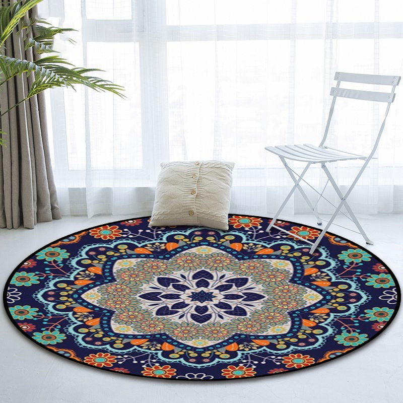 Mediterranean Moroccan rug in blue floral pattern rug Polyester pet-friendly rug for home decoration