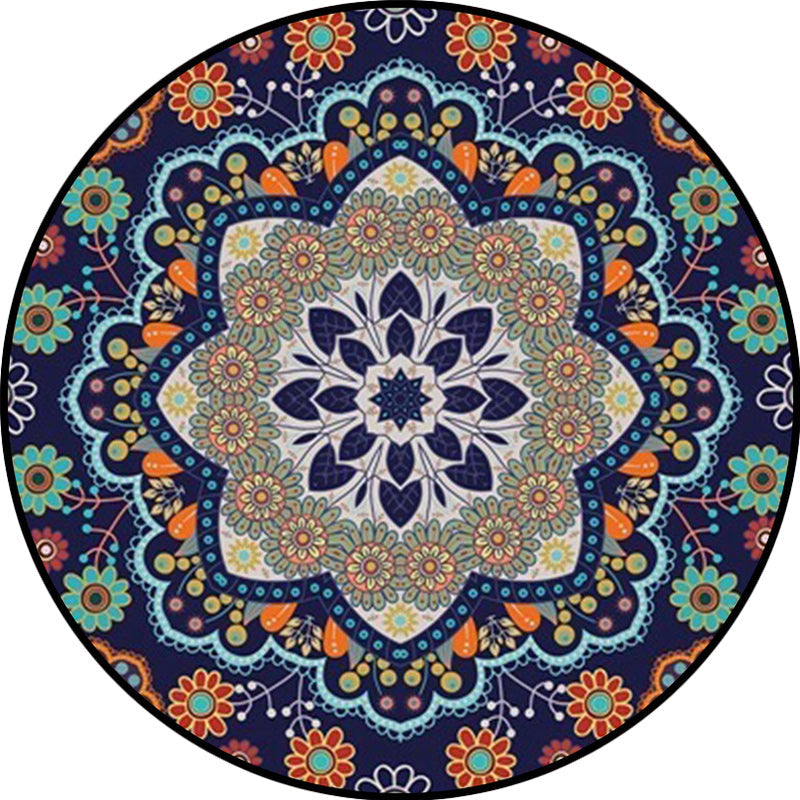 Mediterranean Moroccan rug in blue floral pattern rug Polyester pet-friendly rug for home decoration