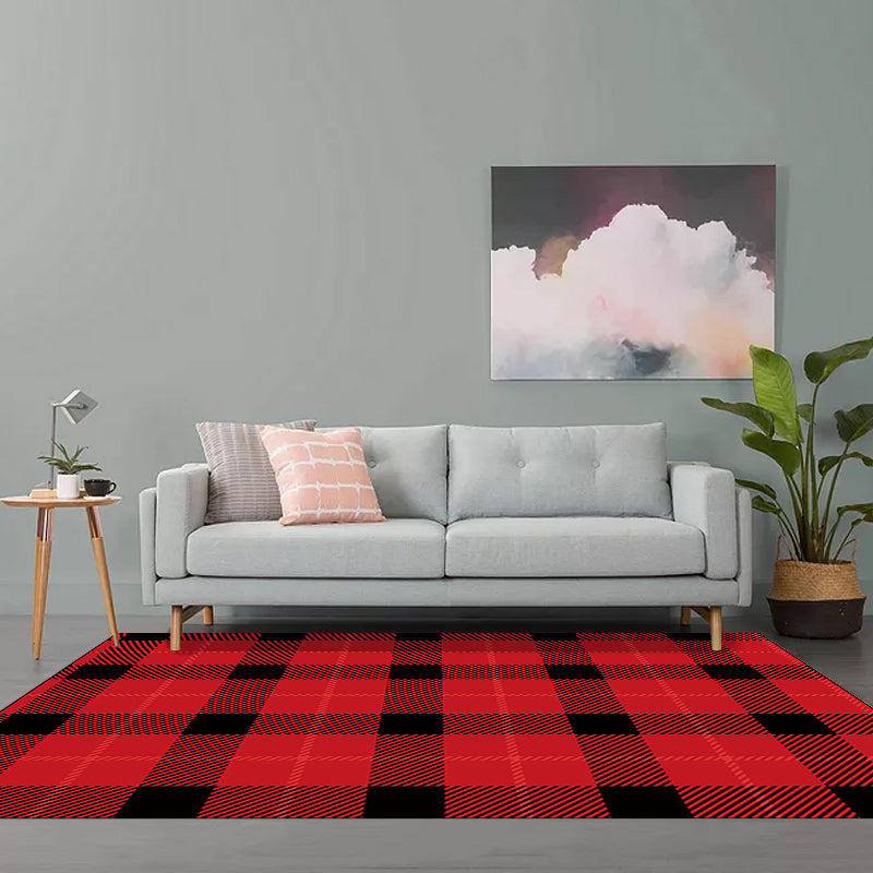 Modern living room rug in brown and red tartan pattern rug polyester pet-friendly area rug