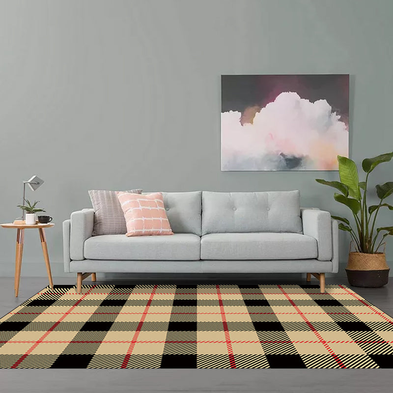 Modern living room rug in brown and red tartan pattern rug polyester pet-friendly area rug