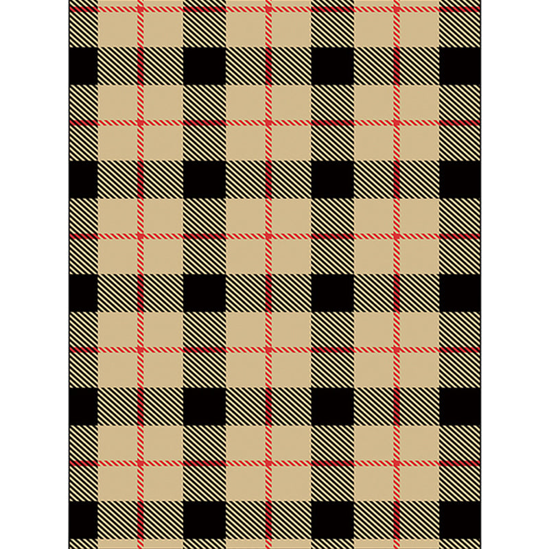 Modern living room rug in brown and red tartan pattern rug polyester pet-friendly area rug